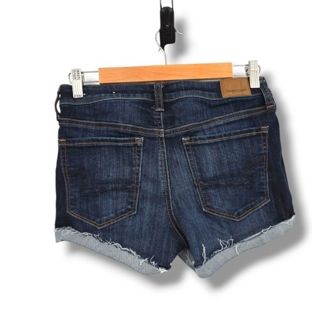 American Eagle Denim Shortie Shorts Dark Wash Cuffed Hem Women's Size 6 - Picture 2 of 8